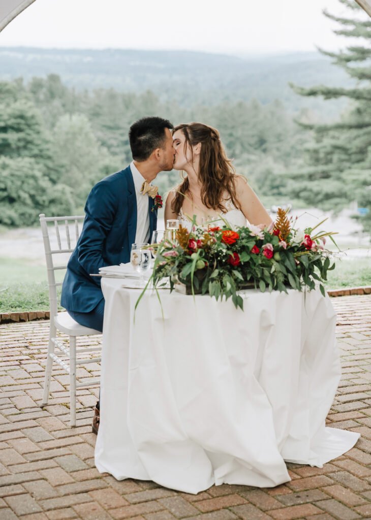 bride and groom kissing