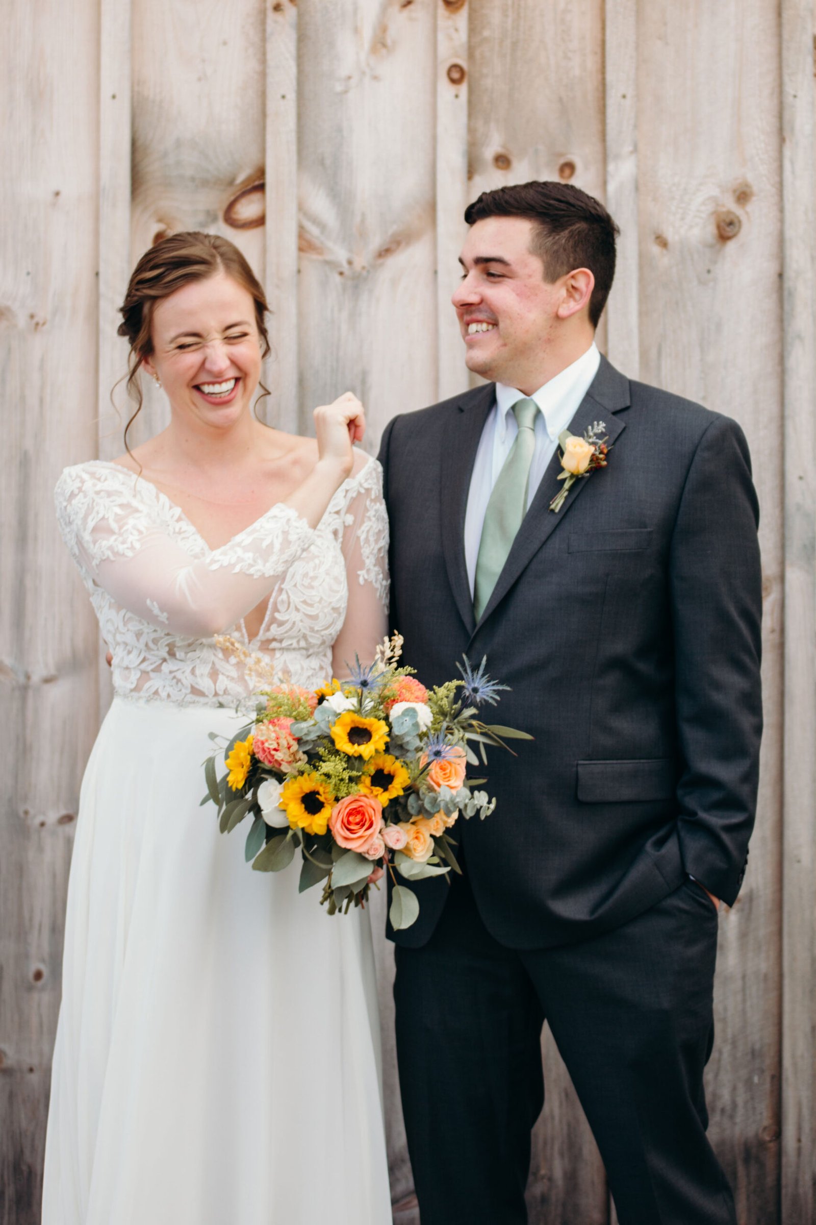 Sunshine-y fall flowers at a light-filled Valley View Wedding