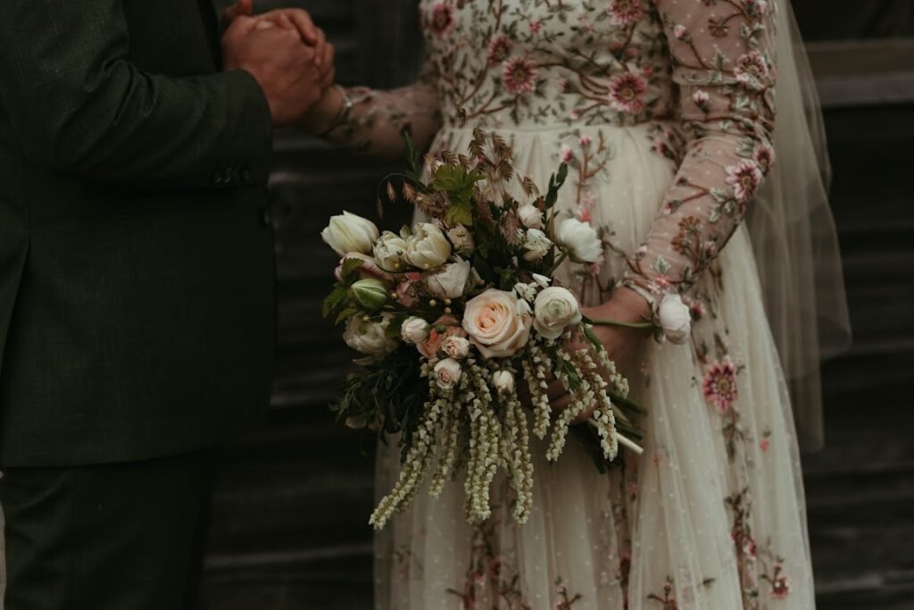 Bride holding flowers