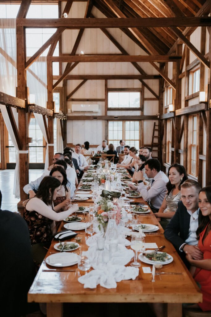 guests at tables, valley view farm wedding, Haydenville MA