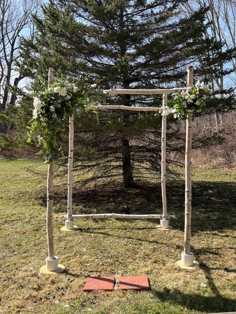 birch chuppah at backyard wedding